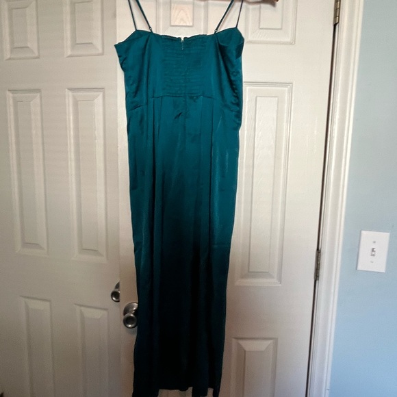 A&F satin high slit midi dress spaghetti strap Camille M party holiday teal - Picture 6 of 11